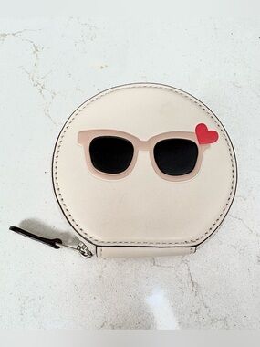 Coach Leather Coin Case Wallet White With Sunglasses Print